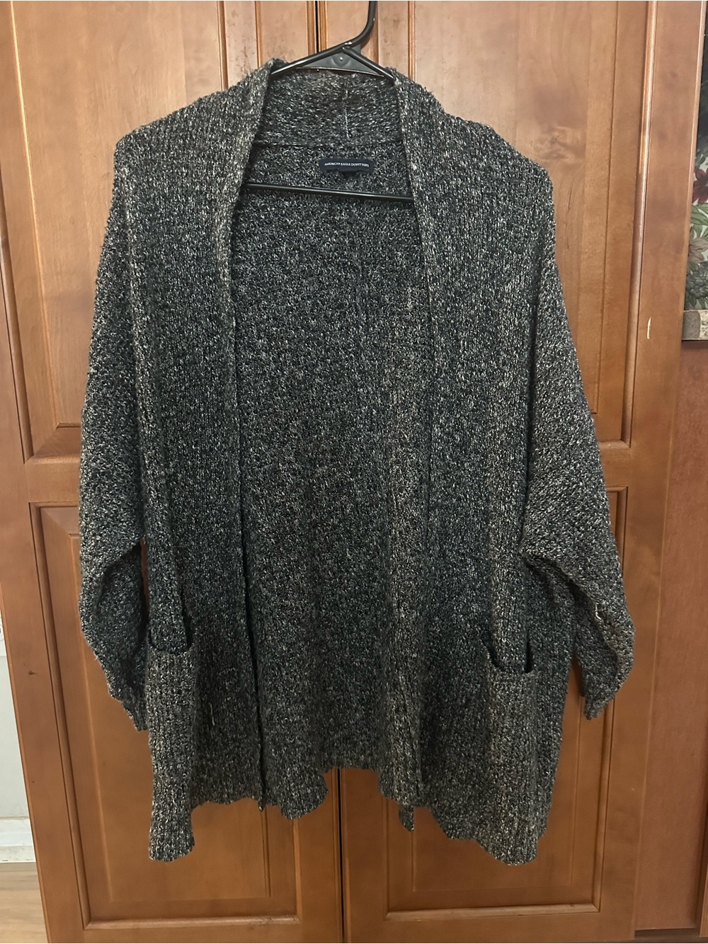American Eagle Outfitters Charcoal Gray Open-Front Cozy Cardigan